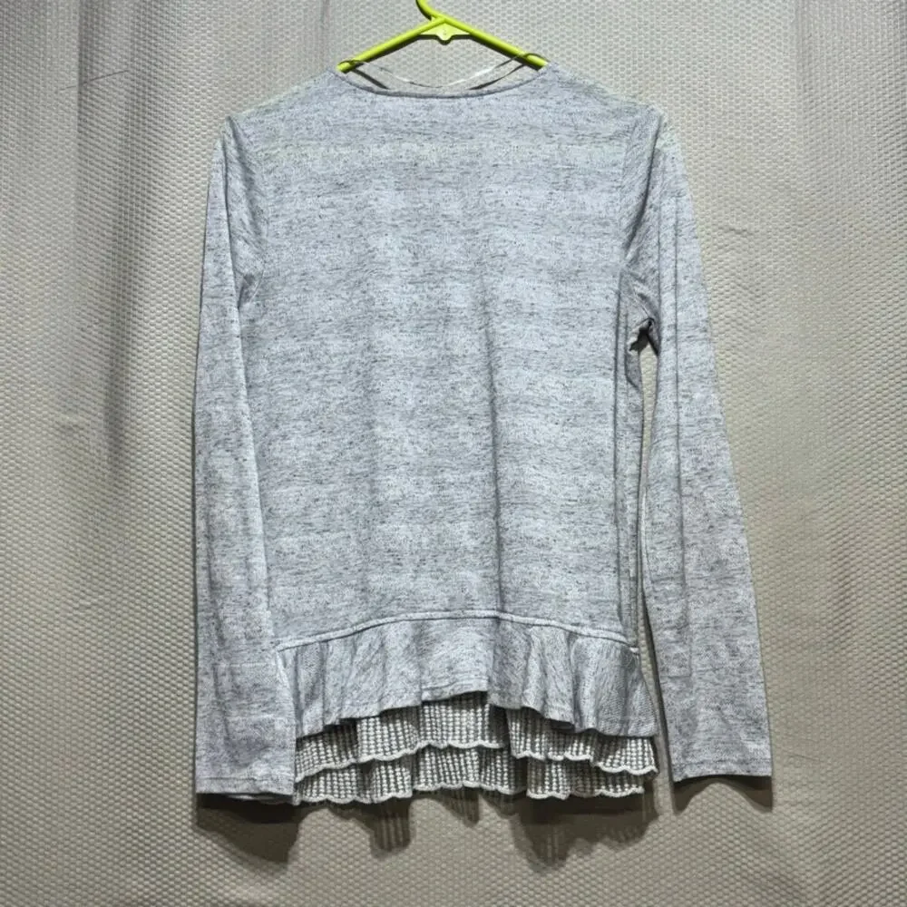 Mystree Women's Gray Lace Trim Textured Long Sleeve Shirt Size M - Picture 8 of 8